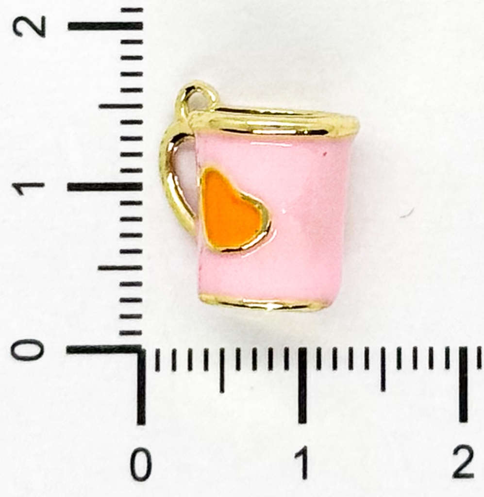 Dije metal gold taza corazón rosa x 1 un.