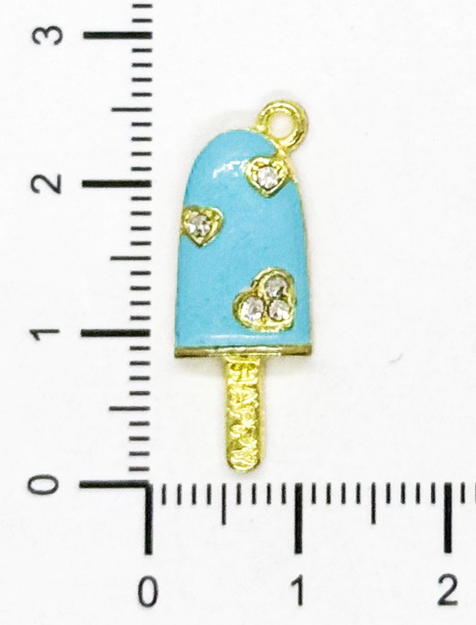 Dije helado strass metal gold celeste x 1 un.