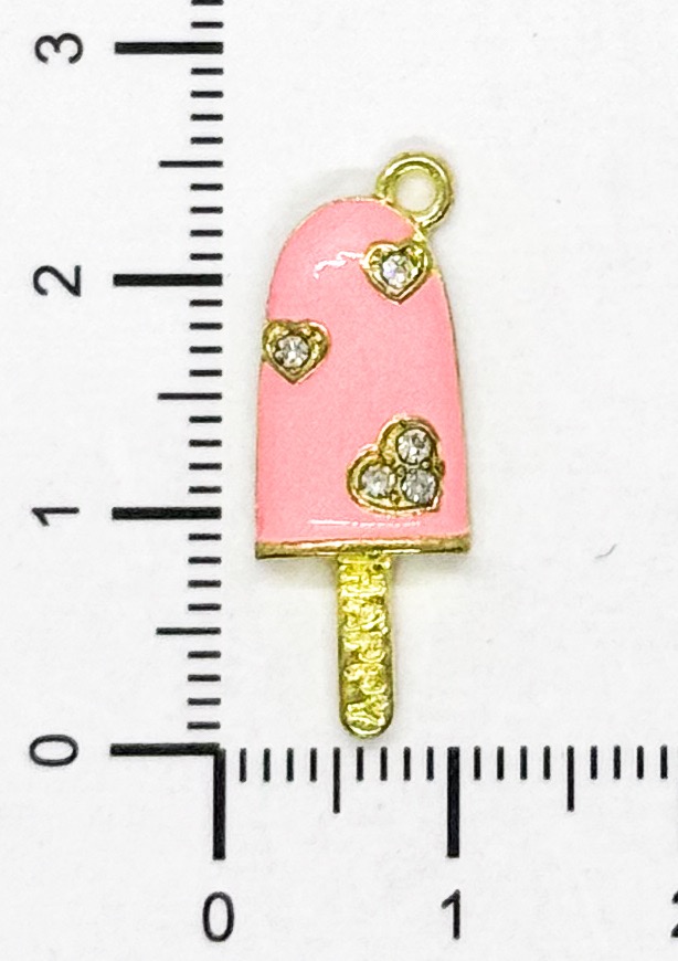 Dije helado strass metal gold rosa x 1 un.