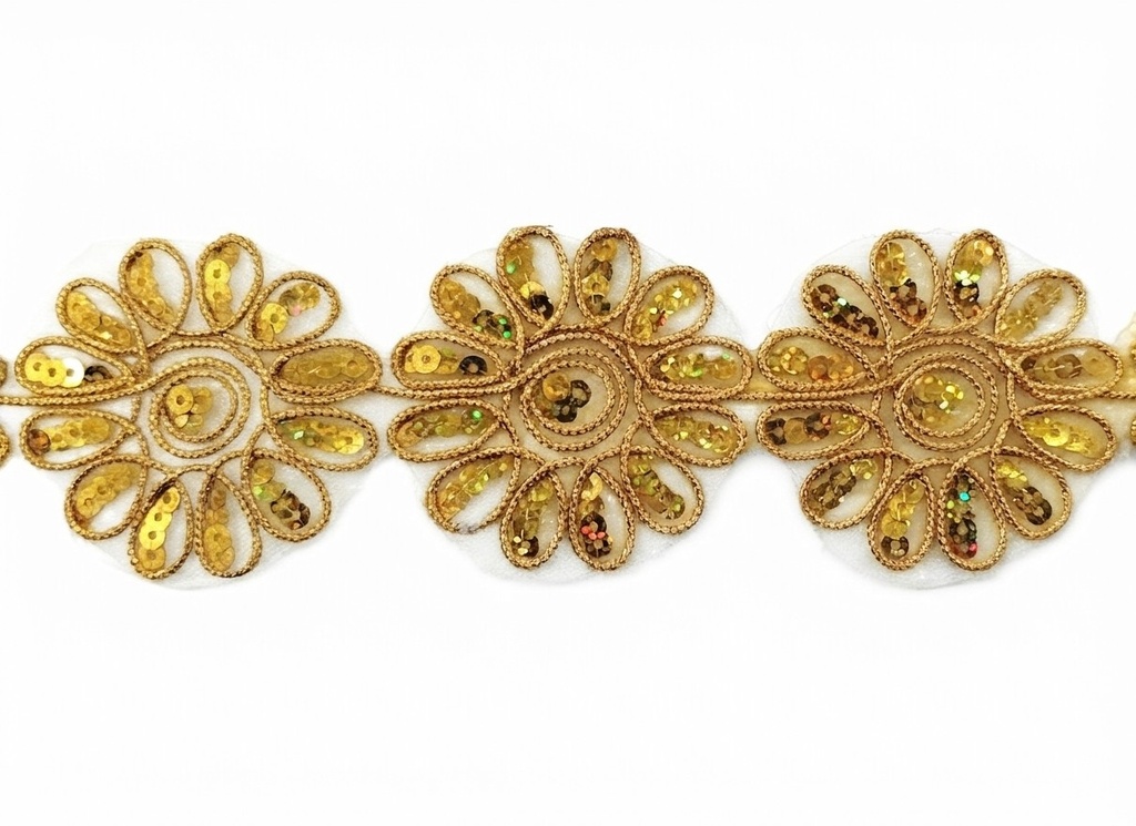 Galón flor láser dorado 6cm x 1mt.