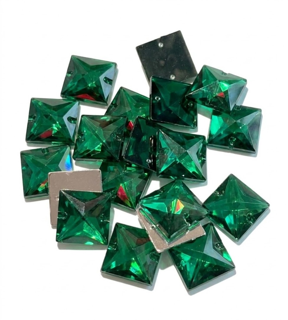 Gema acrílica cuadrada 12x12mm verde x 100 un.