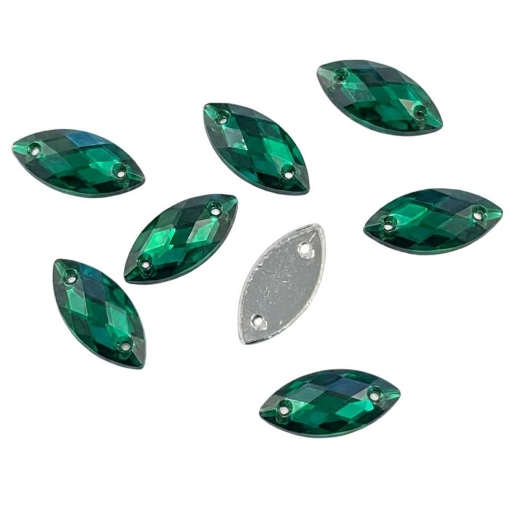 Gema acrílica navette 7x15mm verde x 25 un.