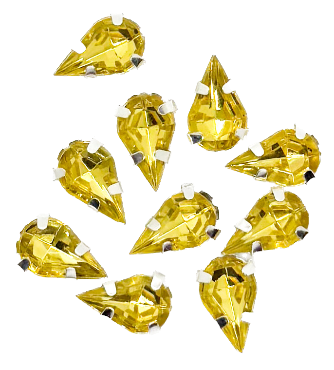 Gema engarzada gota dorado brillo 6x10mm x 10un.