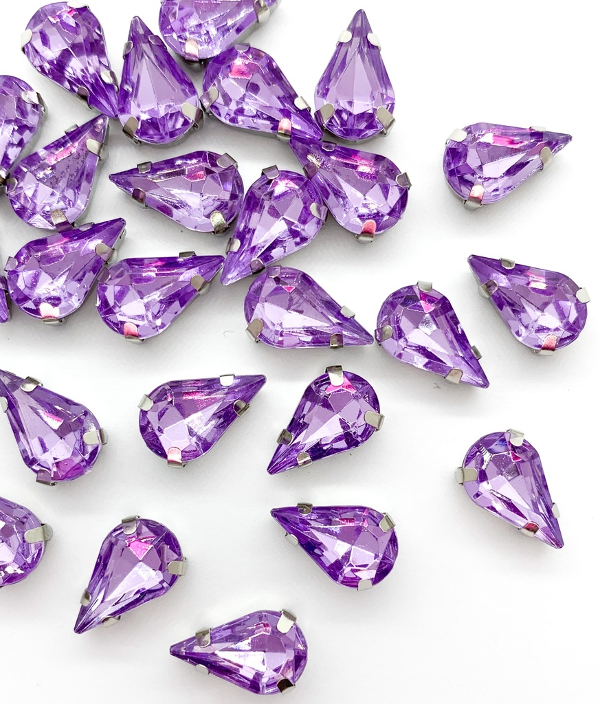 Gema engarzada gota lila brillo 8x13mm x 10un.