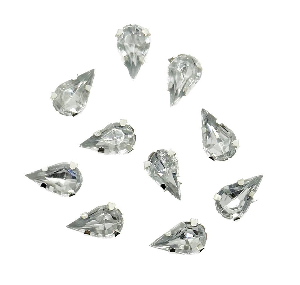 Gema engarzada plata gota brillo 6x10mm x 10un.