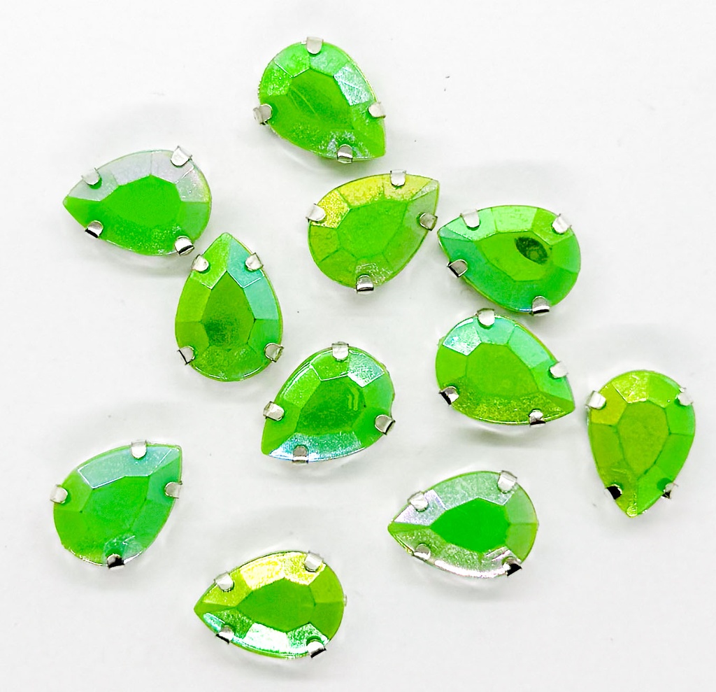 Gema engarzada gota verde manzana opaca ab 10x14mm x 10un.