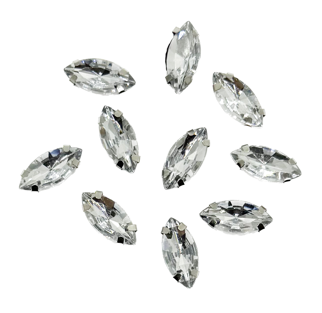 Gema engarzada plata navette brillo 7x15mm x 10un.