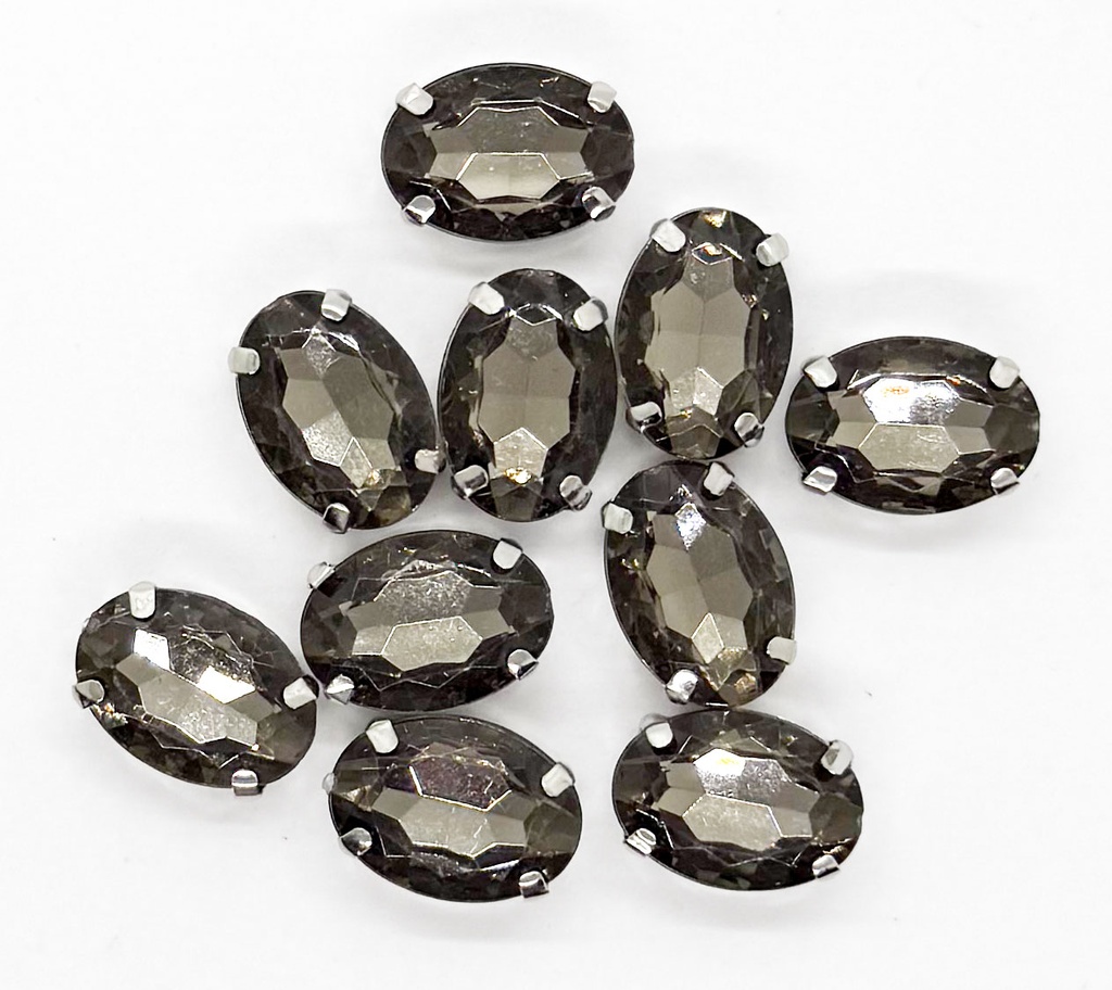 Gema engarzada oval gris humo brillante 10x14 mm x 10un.