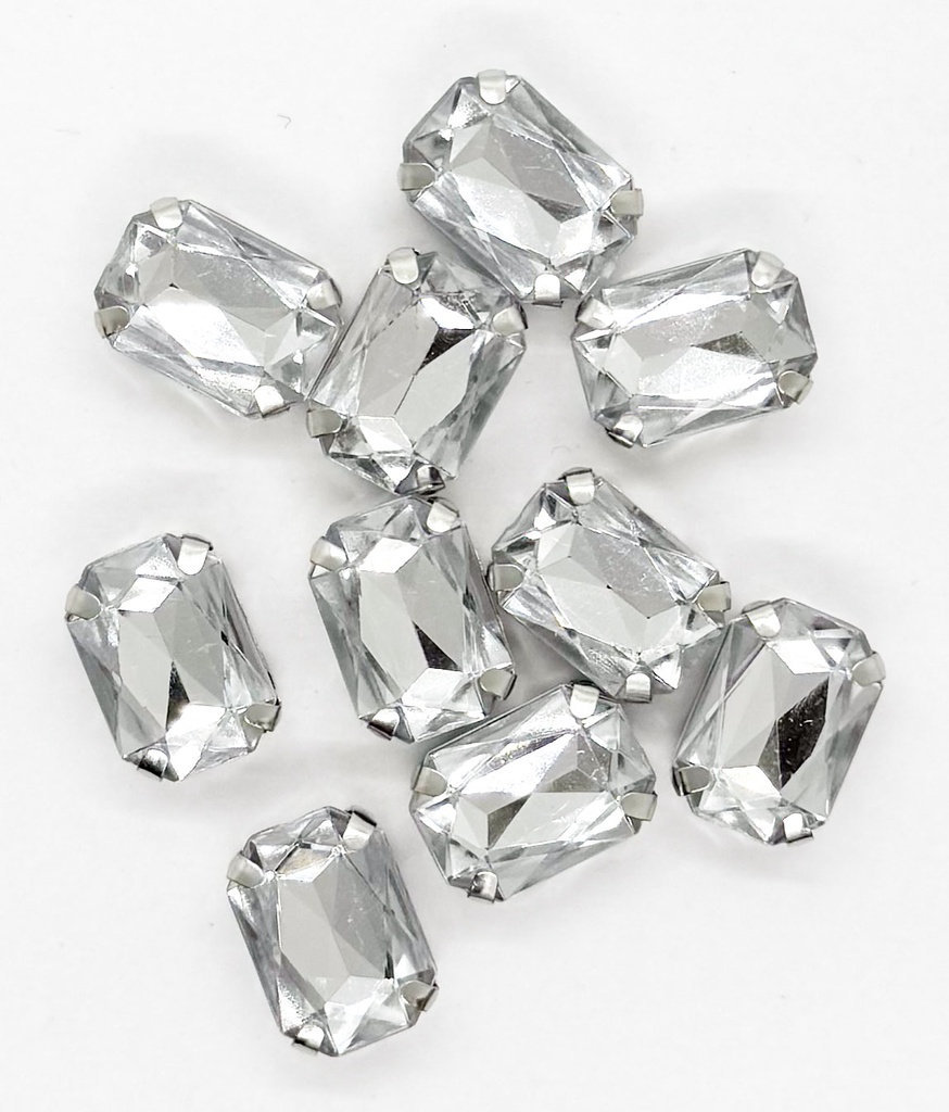 Gema engarzada rectangular plata 10x14 mm x 10un.