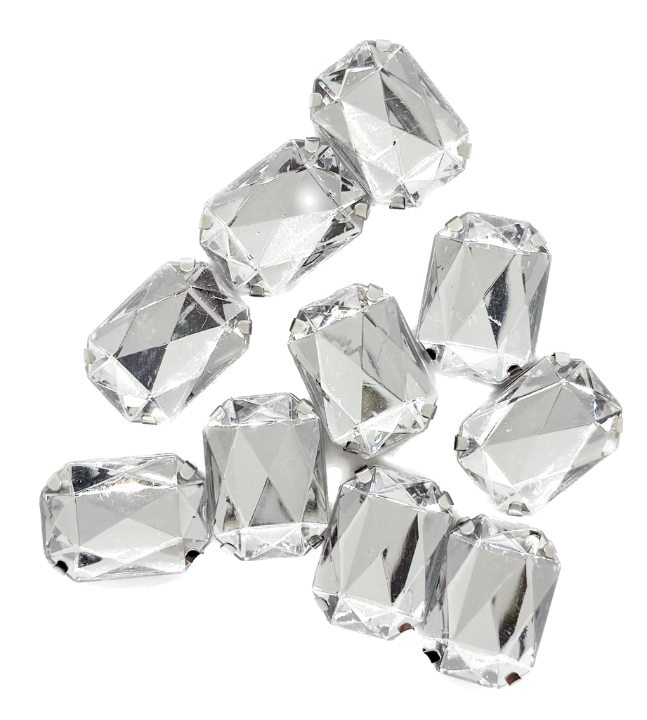 Gema engarzada rectangular plata 13x18 mm x 10un.