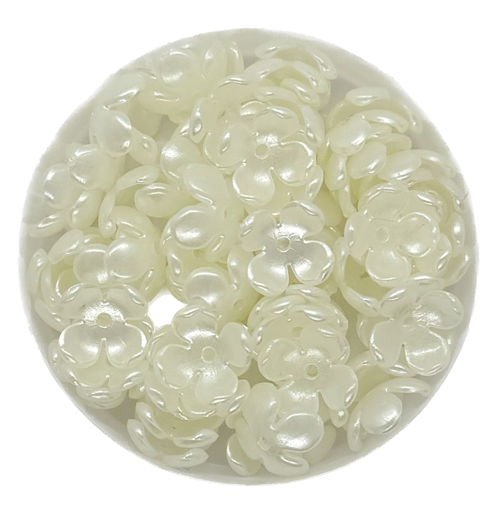 Perla de río plástica flor calota 10mm #01 x 10gr.