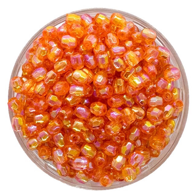 Perla transparente AB hex. naranja 4mm x 10gr.