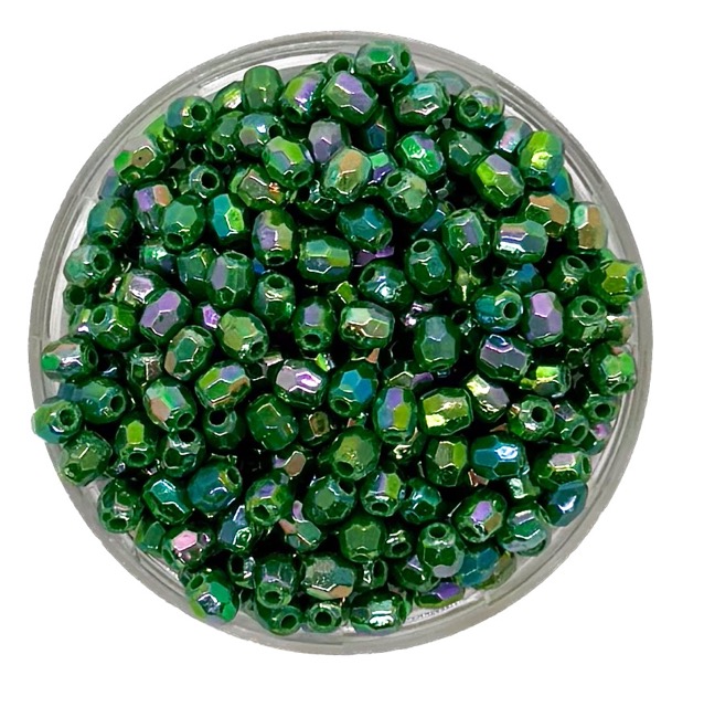 Perla transparente AB hex. verde oscuro 4mm x 10gr.