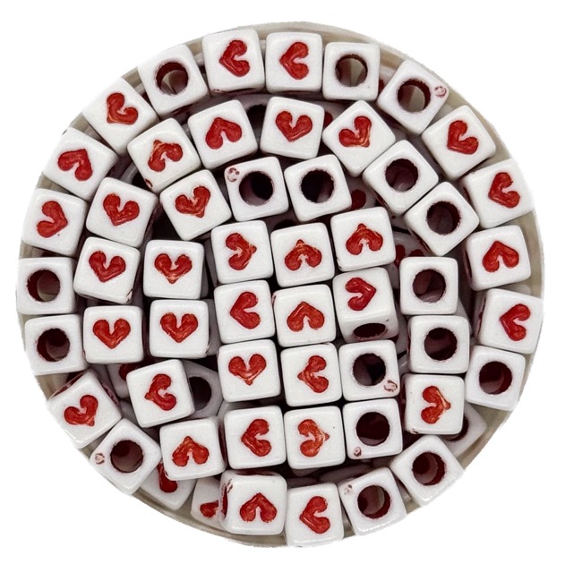 Plástico corazón cubo rojo c/blanco 7x7 x 10gr.