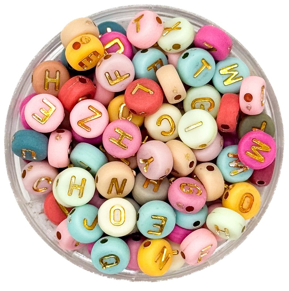 Plástico letras planas 7mm pastel c/dorado x 10grs.