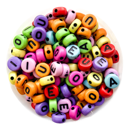 Plástico letras vocales planas 7mm color x 10grs.