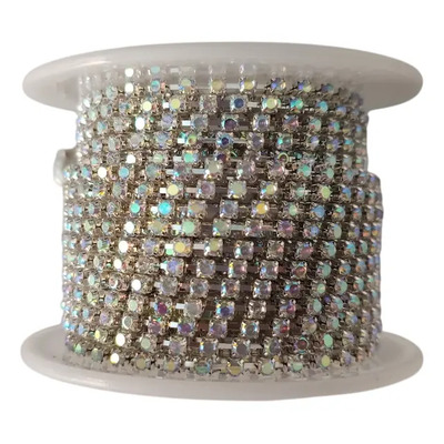 Strass cristal SS14 base plata #tornasol x 1mt.