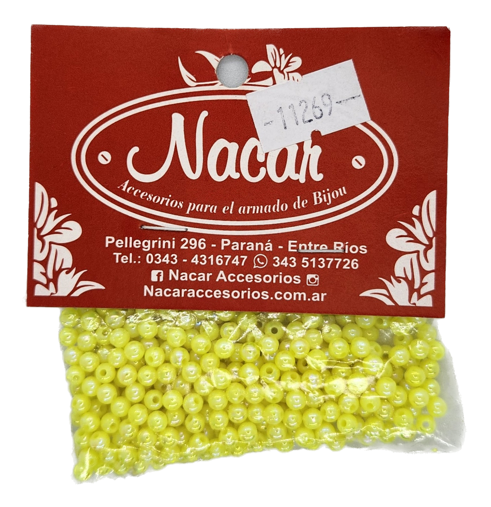 Perla plástica tornasol 4 mm #58 amarillo opaco x 10gr