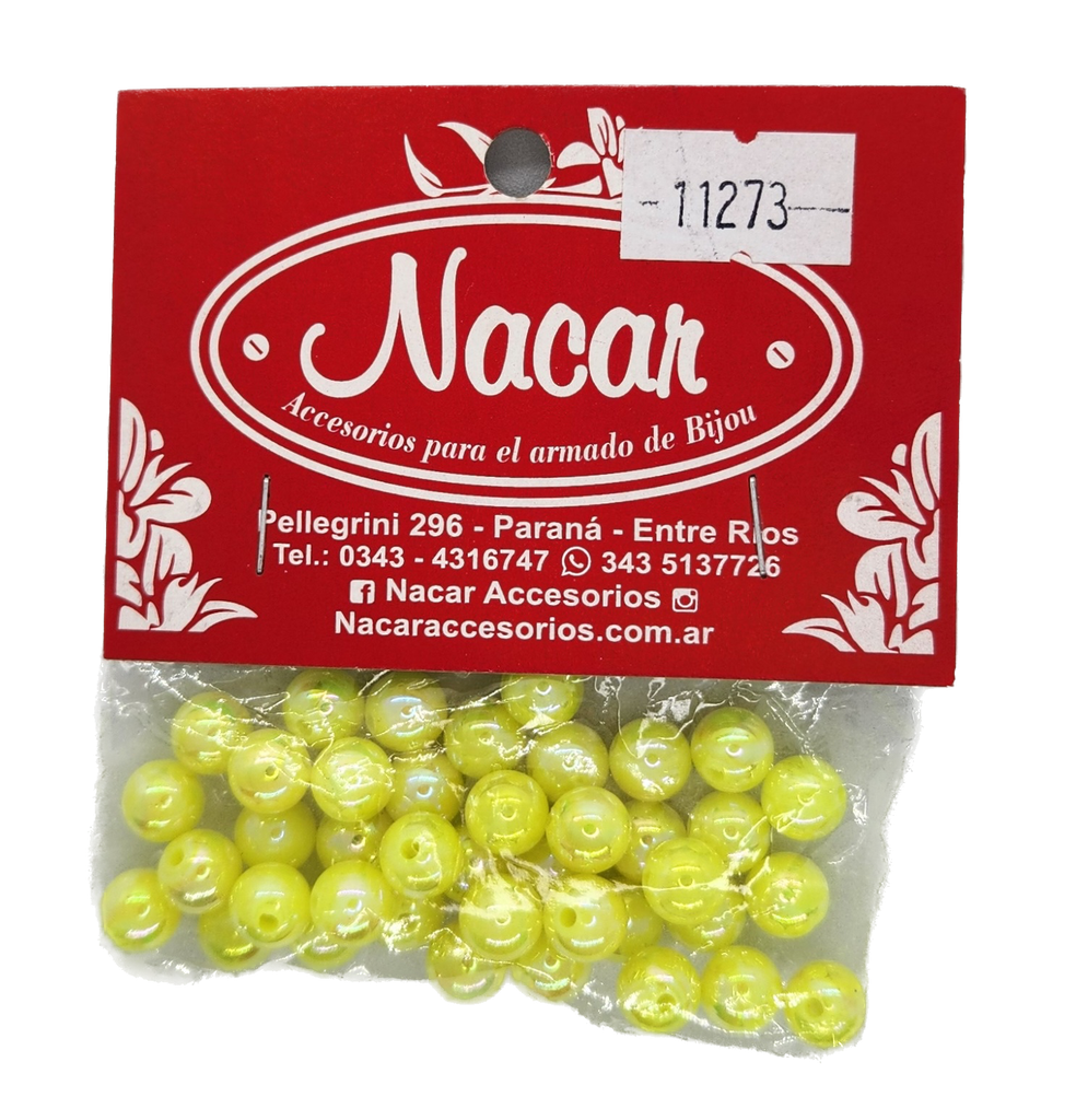 Perla plástico tornasol 8 mm #58 amarillo opaco