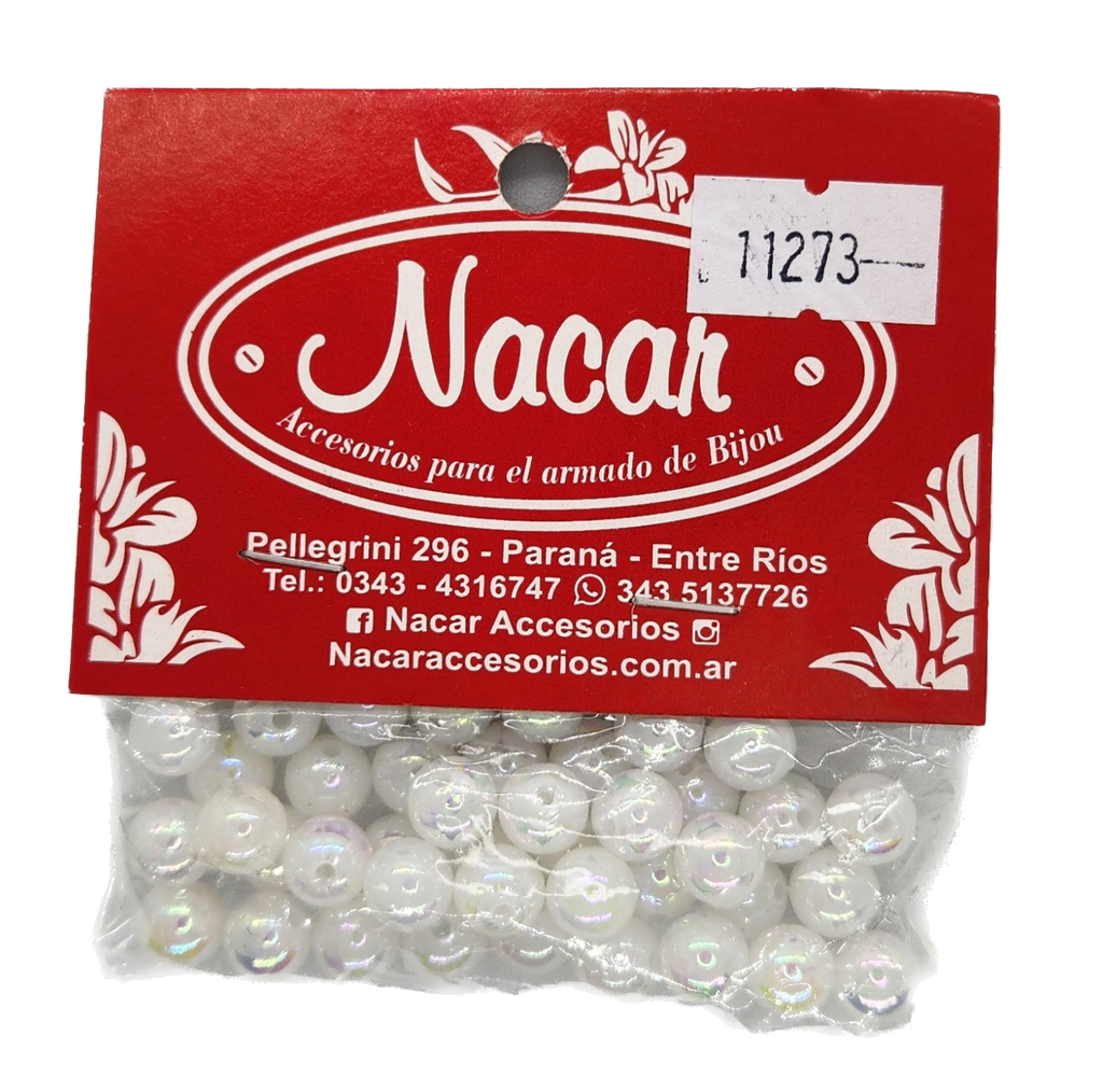 Perla plástica tornasol 8 mm #78 blanco