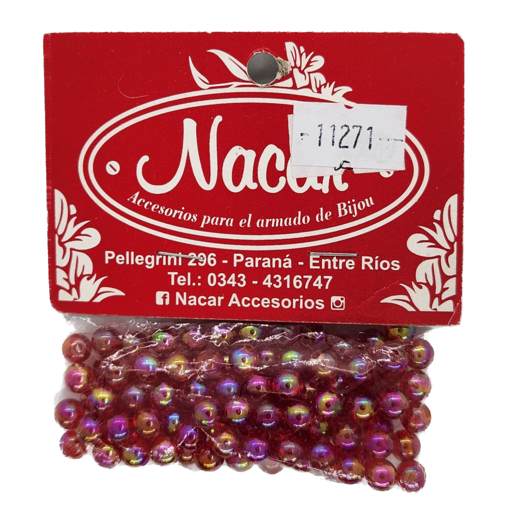 Perla plástica tornasol 6mm #6 rojo