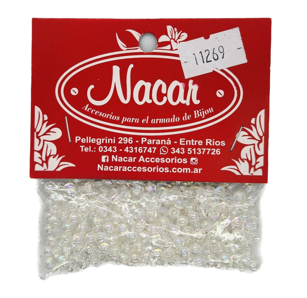 Perla plástico tornasol 4 mm #22 transparente