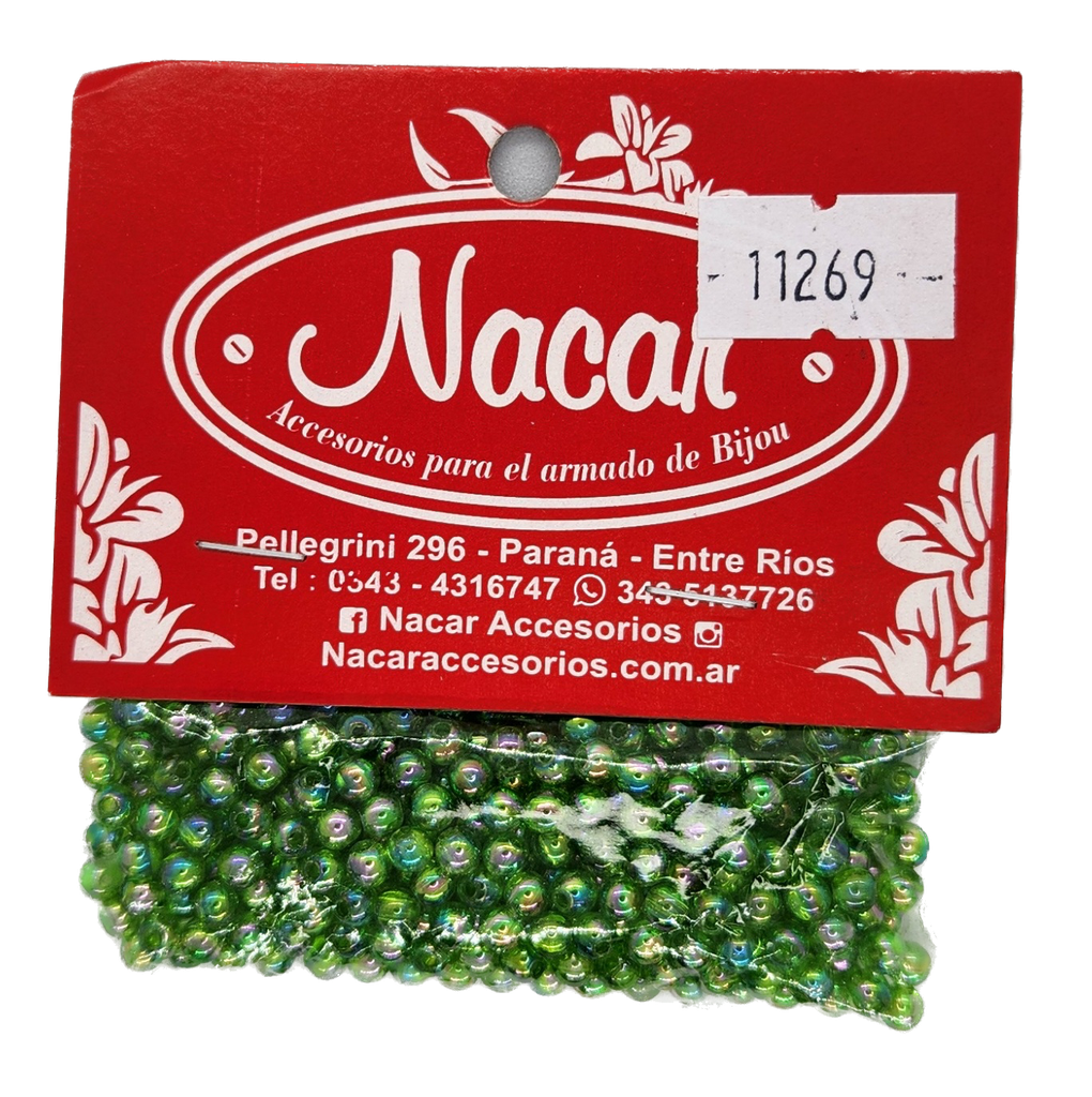 Perla plástica tornasol 4mm #18 verde x 10gr