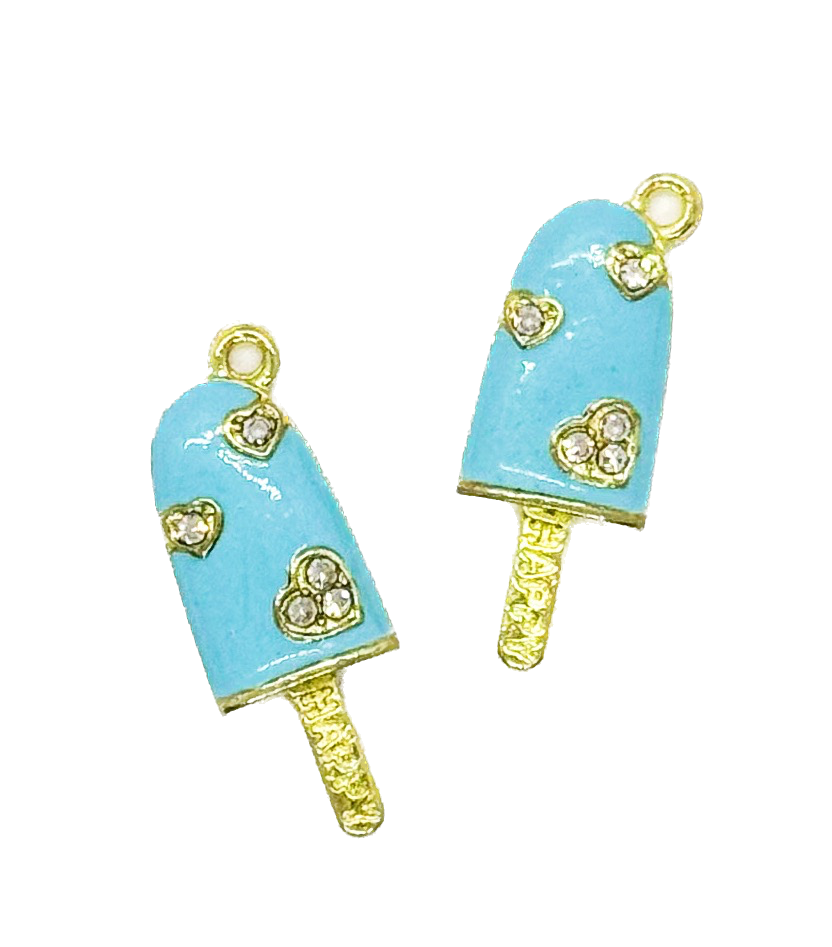 Dije helado strass metal gold celeste x 1 un.