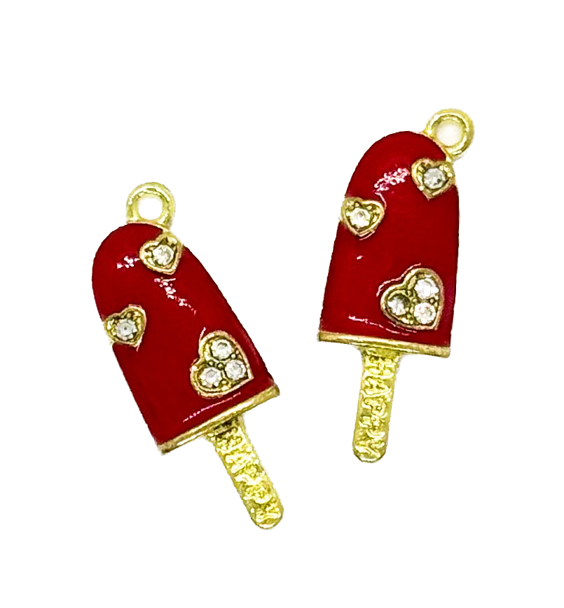 Dije helado strass metal gold rojo x 1 un.