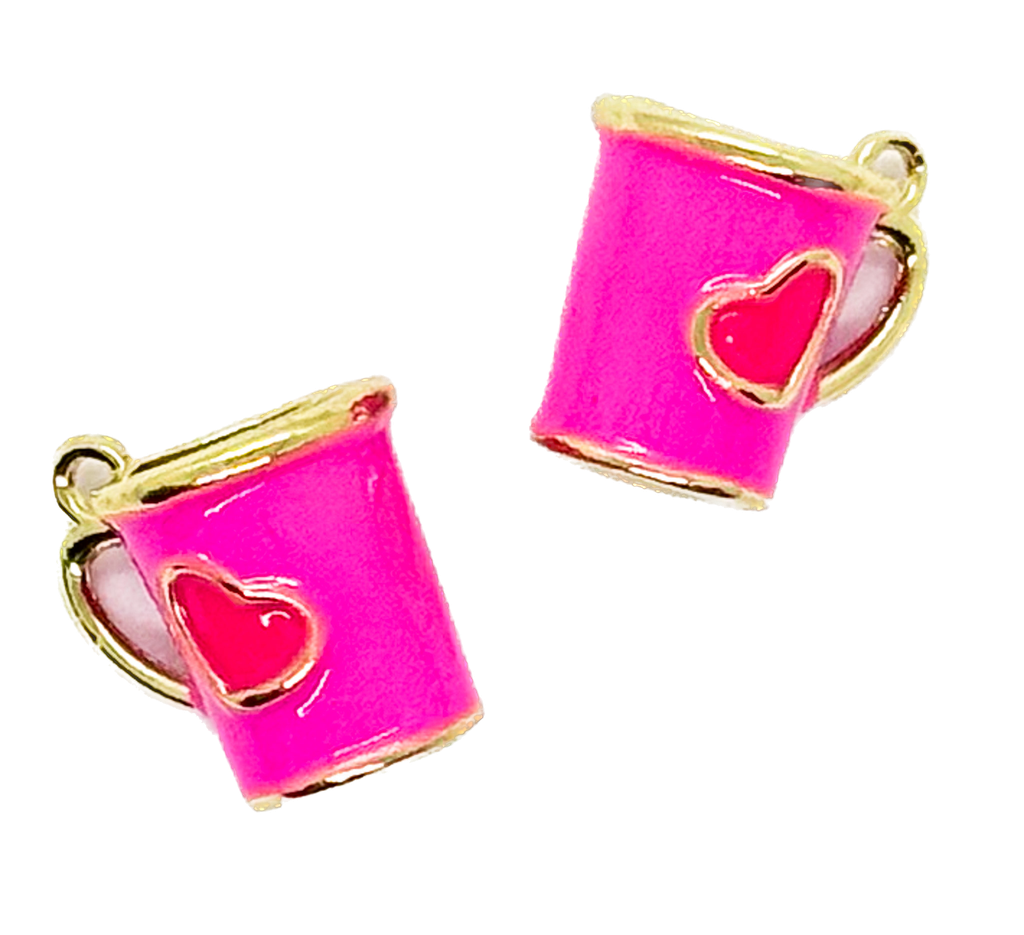 Dije metal gold taza corazón fucsia x 1 un.