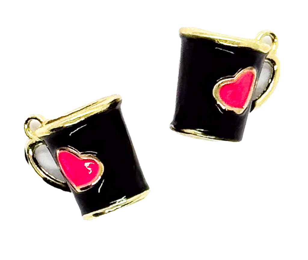 Dije metal gold taza corazón negra x 1 un.