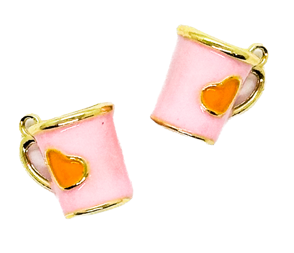 Dije metal gold taza corazón rosa x 1 un.