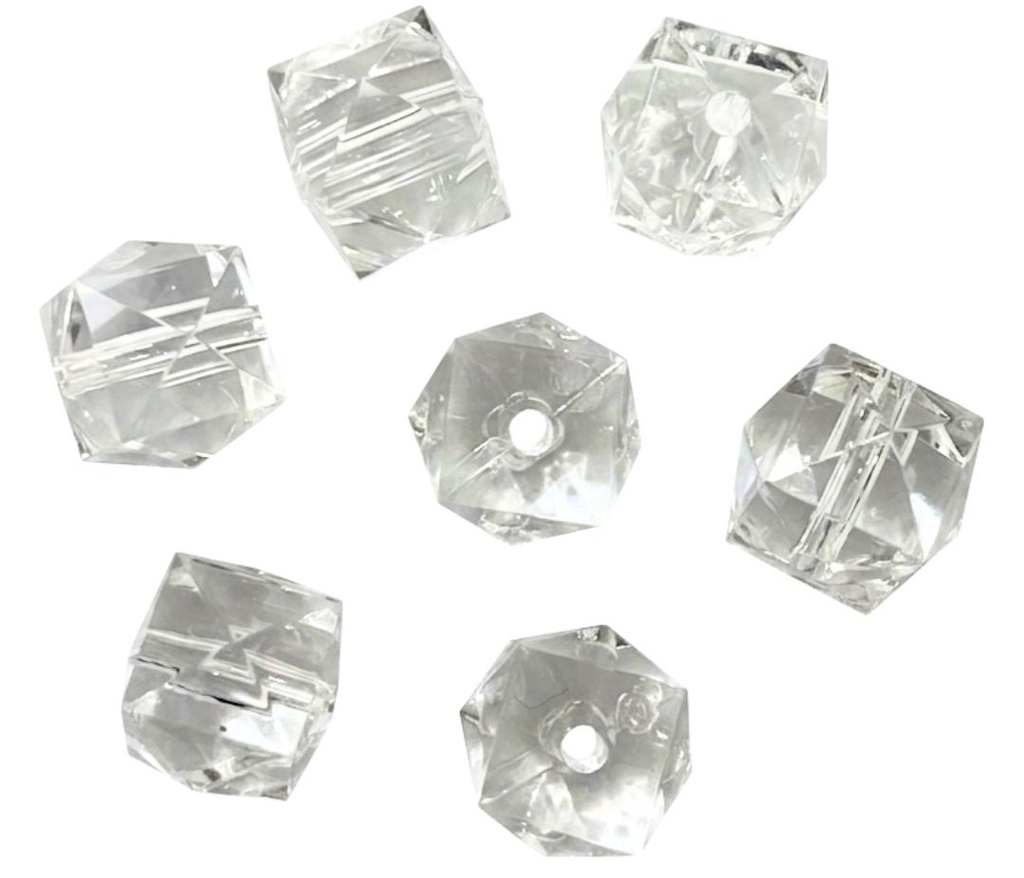 Cairel acrílico transparente hexágono pasante 12mm x 10gr