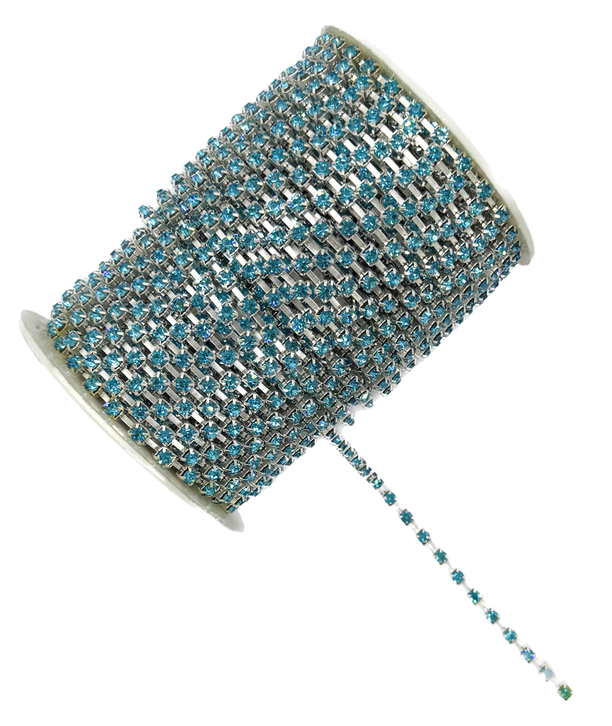 Strass cristal SS16 celeste base plata x 1 mt.