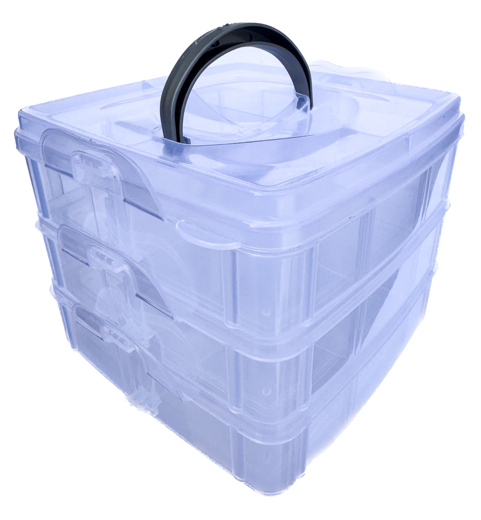 Cajita organizadora triple rect. 16x16x13cm transp.