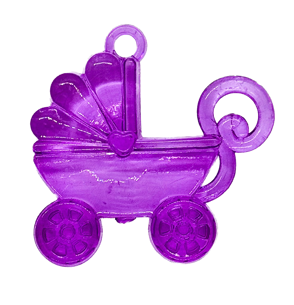 Dije acrílico cochecito bebé violeta x 2 un.
