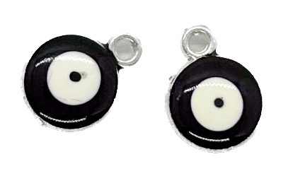 Dije ojo turco esmaltado negro 10mm x 2 un.
