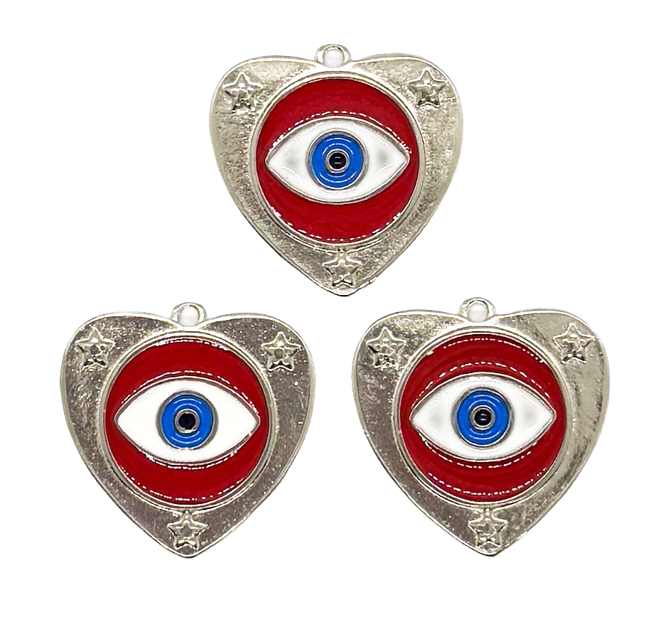 Dije esmaltado niquel corazón ojo turco rojo #1  x 1un.