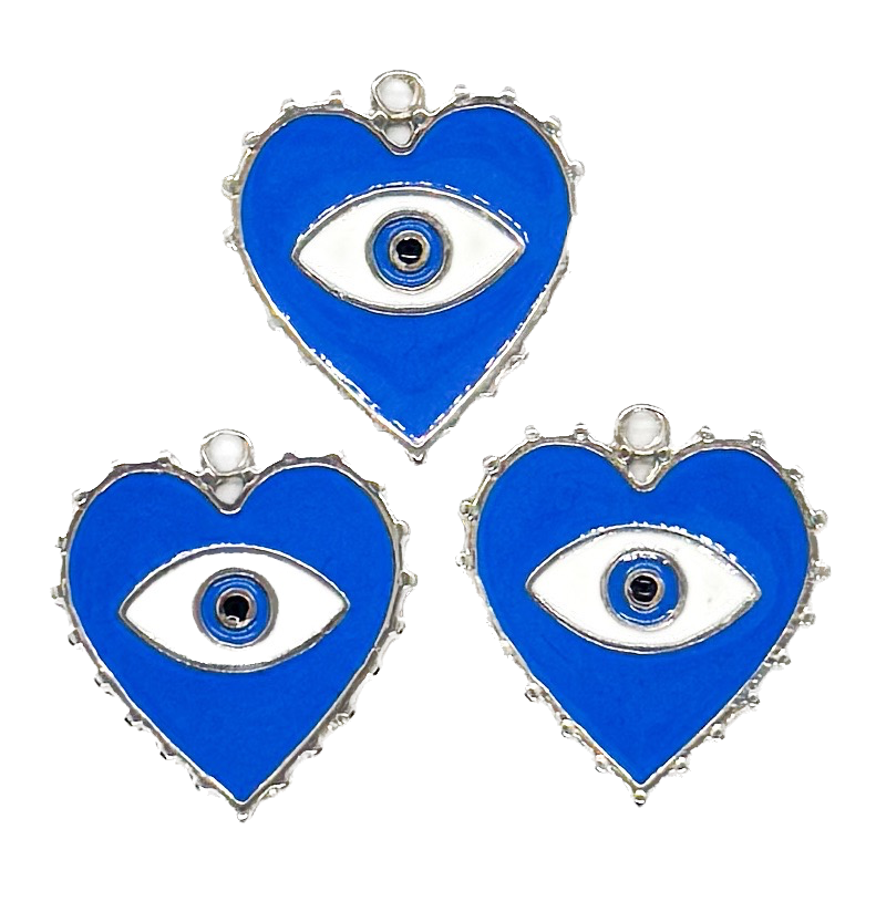 Dije esmaltado niquel corazón ojo turco azúl #2 x 1un.  