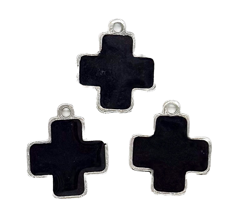 Dije esmaltado niquel cruz negra x 1un.  