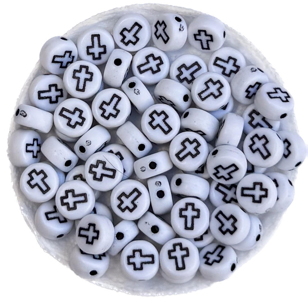 Plástico Cruz plano 7mm blanca c/negro x 10gr