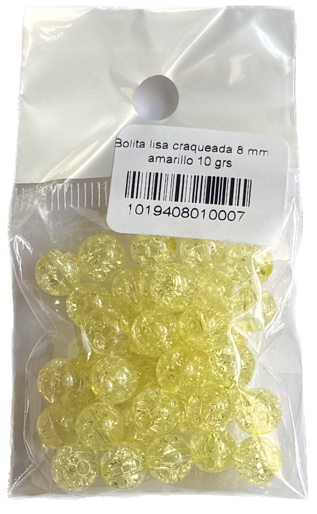 Bolita lisa craquelada 8 mm amarillo 10 grs   