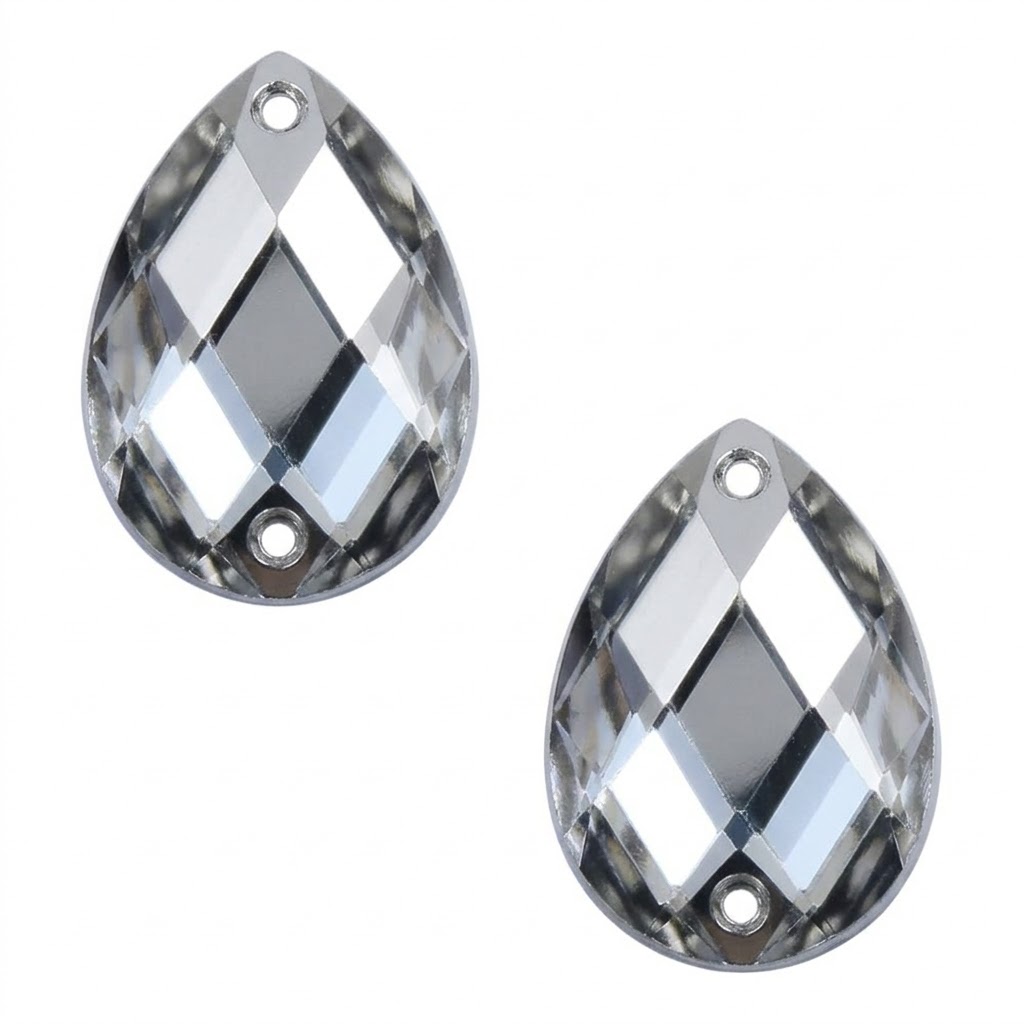 Gema acrílica gota 10x14mm plateada x 100 un.