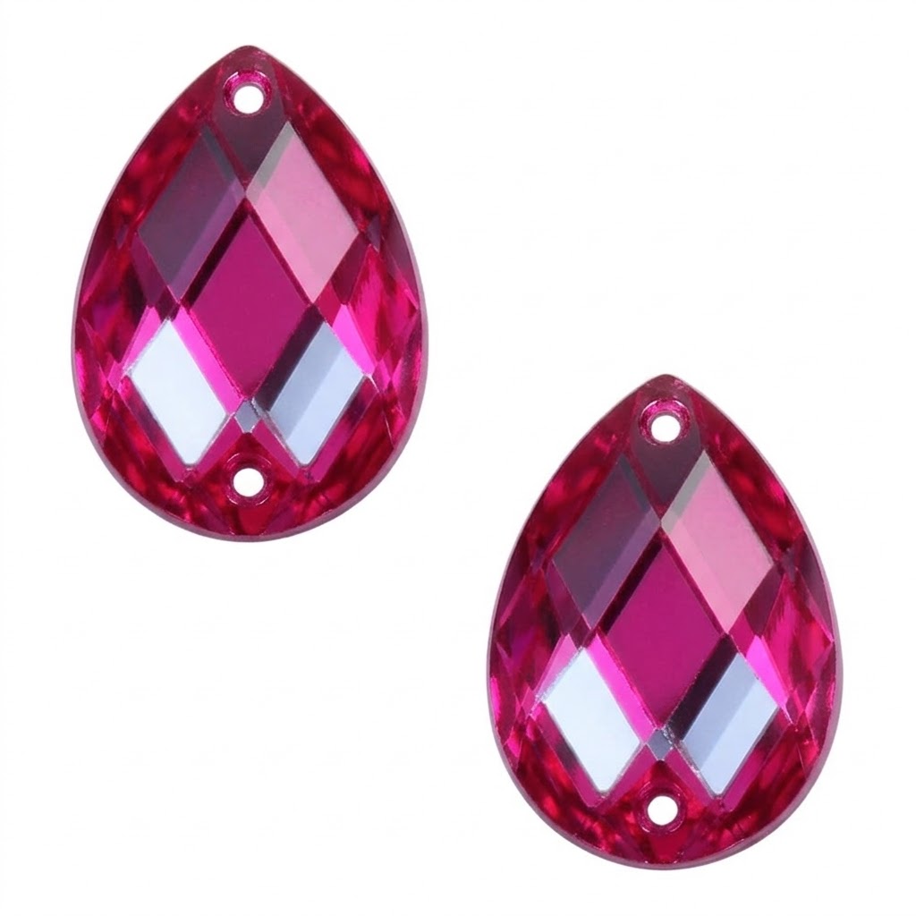 Gema acrílica gota 10x14mm fucsia x 100 un.  