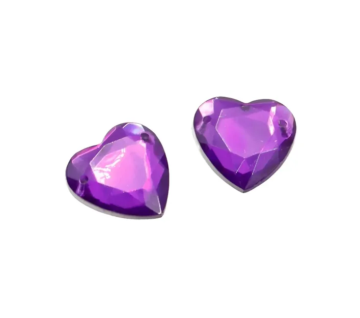 Gema acrílica corazón 14x14mm violeta x 25 un.  