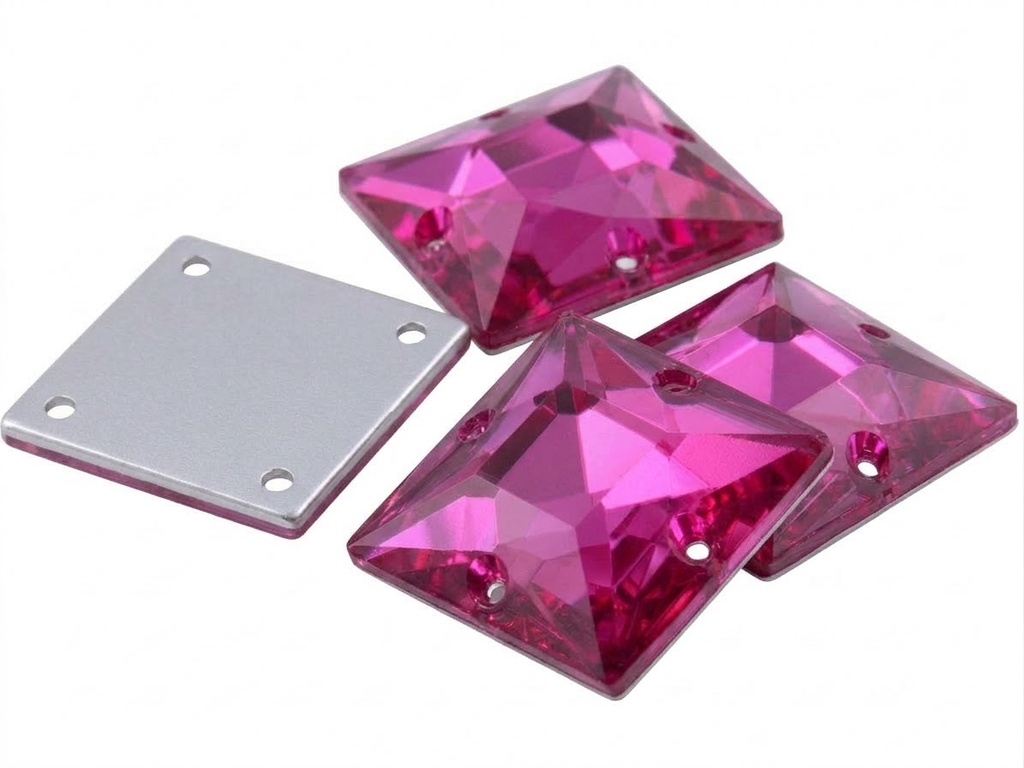 Gema acrílica cuadrada 25x25mm fucsia x 10 un.        