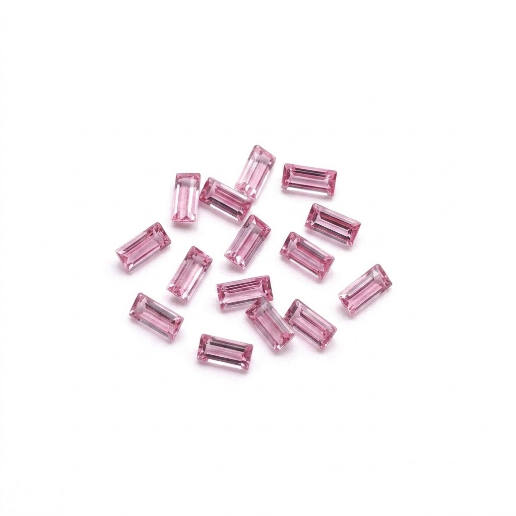 Gema acrílica rectangular 5x10mm rosa x 100 un.   
