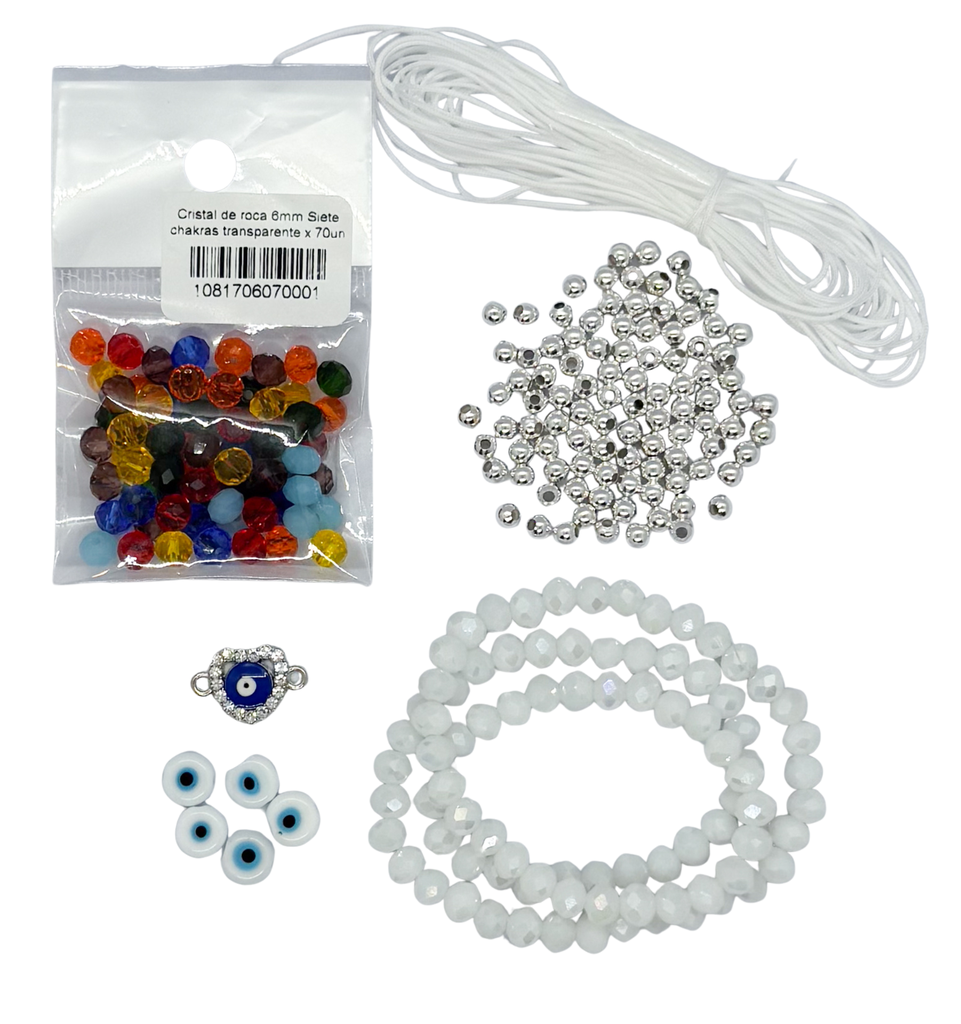 Set Pulseras 7 chakras 6mm blanco