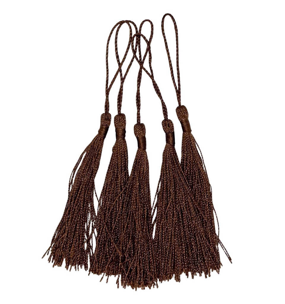 Fleco borla de seda marrón x 5un 