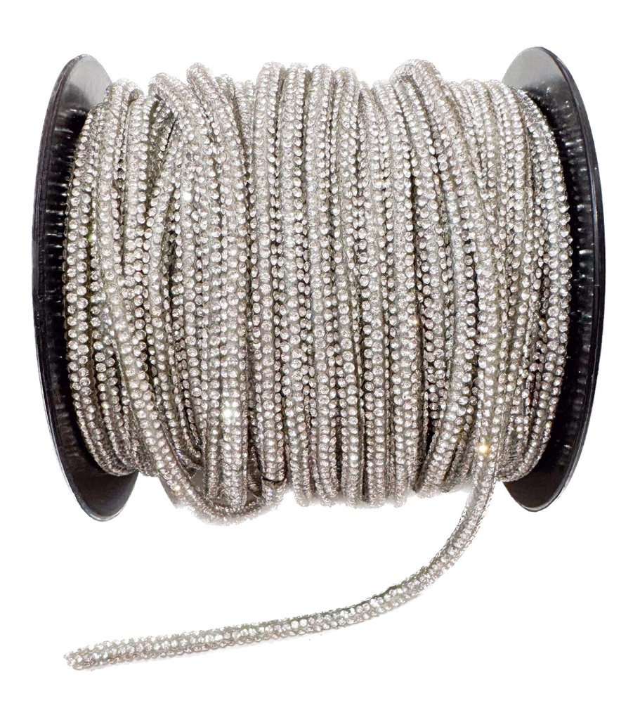 Cordón strass 4mm plateado x 1 mt.  